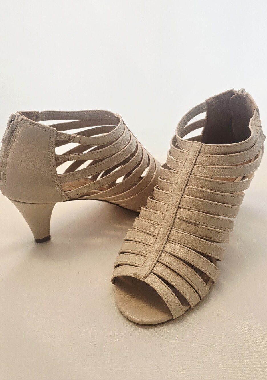 Wide-Width Comfortview Bone/Beige Strappy Heels